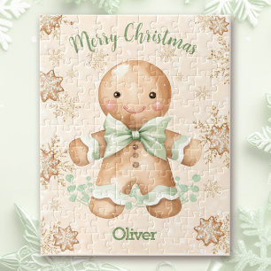 Cute Gingerbread Man Boy Name Christmas Jigsaw Puzzle