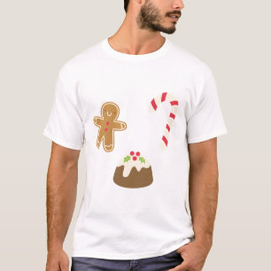 Cute Gingerbread Man, Candy Cane and Christmas Pud T-Shirt