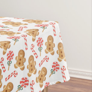 Cute Gingerbread Man Candy Canes Holiday Pattern Tablecloth