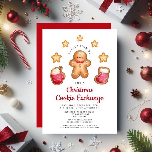 Cute Gingerbread Man Christmas Cookie Exchange Invitation (Christmas Cookie Exchange Cute Gingerbread Man Invitation)