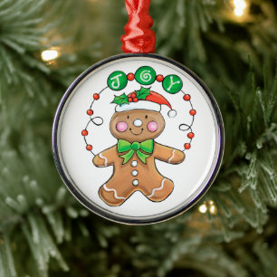 Cute Gingerbread man, Christmas Cookie Joy Metal Ornament