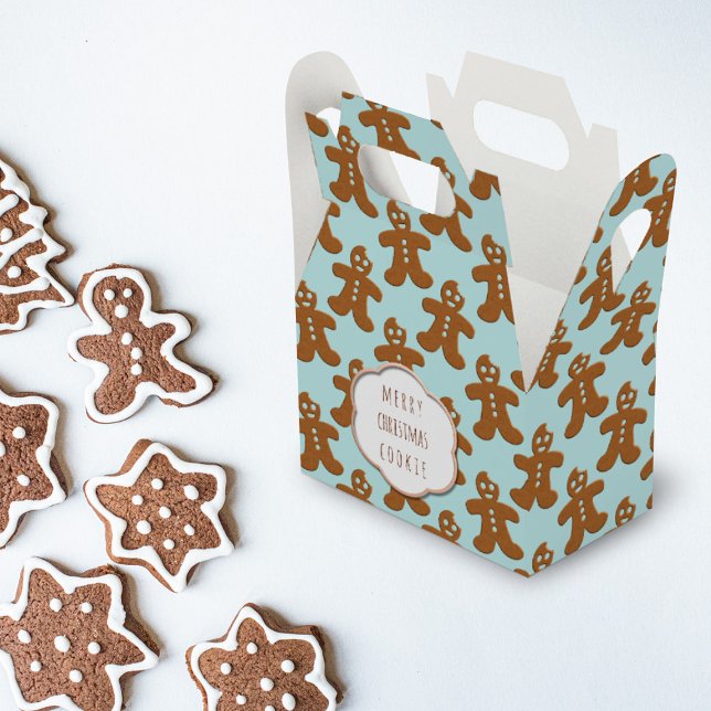 Cute Gingerbread Man Christmas Cookies Favour Boxe Box (A cute little gift box covered with cute little gingerbread men. You can add a short greeting)