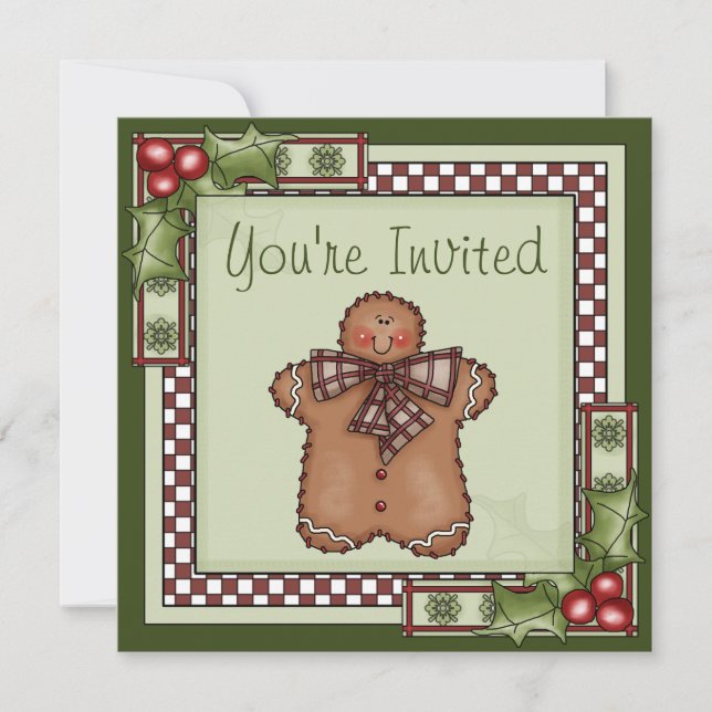 Cute Gingerbread Man Christmas Holiday Party Invitation (Front)