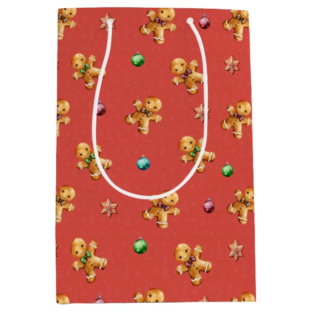 Cute Gingerbread Man Christmas Medium Gift Bag (Front)