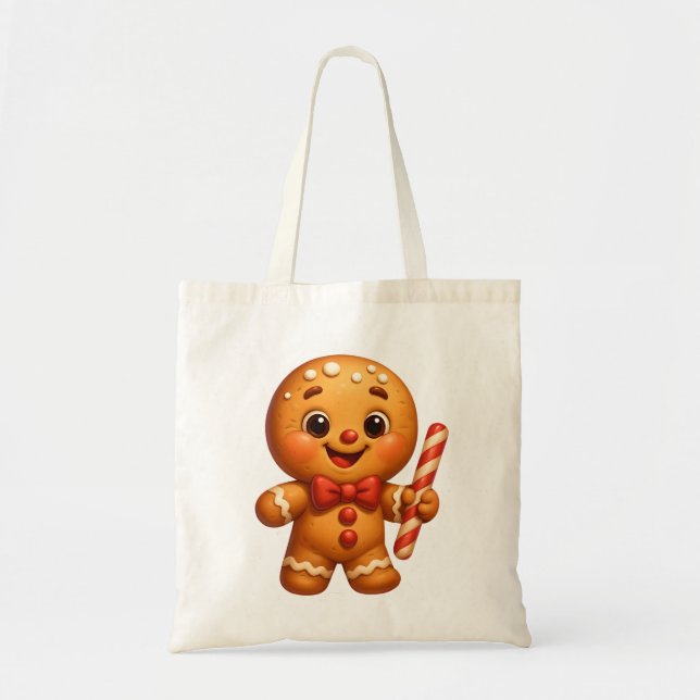 Cute Gingerbread Man Christmas Tote Bag (Front)