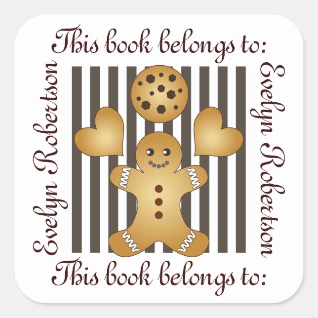 Cute Gingerbread Man Cookie Bookplate Square Sticker (Front)