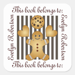 Cute Gingerbread Man Cookie Bookplate Square Sticker