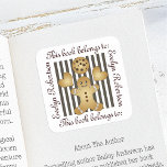 Cute Gingerbread Man Cookie Bookplate Square Sticker<br><div class="desc">Cute cookie team illustration: gingerbread man,  2 heart shapes,  and a chocolate chip cookie. This adorable food cartoon makes pretty and unique bookplate stickers with personalised text for kids,  sweet tooth,  and anyone who loves baking.</div>