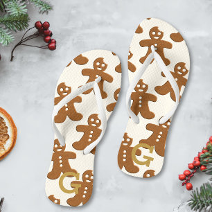 Cute Gingerbread Man Cookie Pattern Festive Thongs