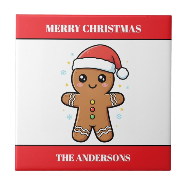 Cute Gingerbread Man Custom Christmas  Ceramic Tile (Front)