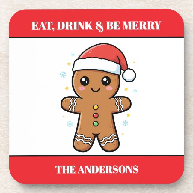 Cute Gingerbread Man Custom Christmas  Coaster (Front)