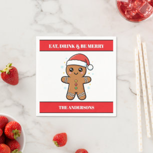 Cute Gingerbread Man Custom Christmas Paper Napkin
