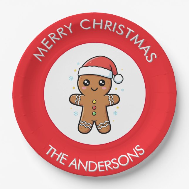Cute Gingerbread Man Custom Christmas  Paper Plate (Front)