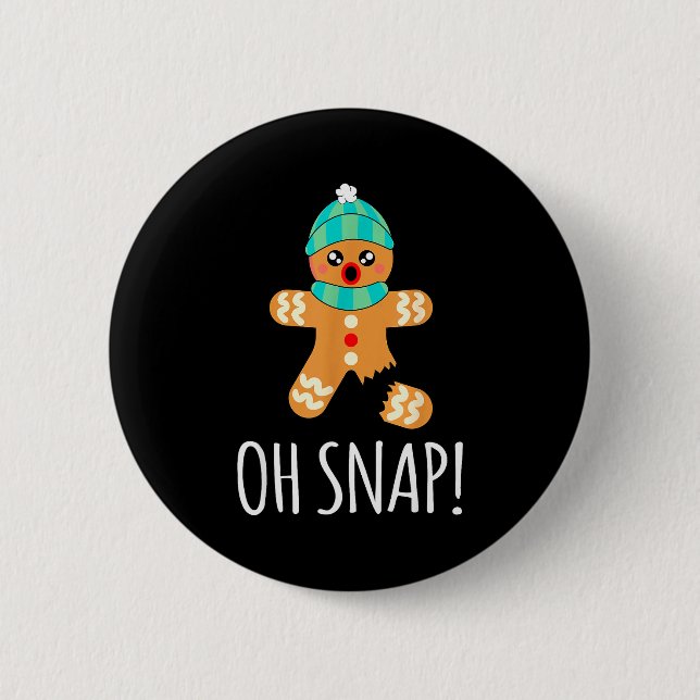 Cute Gingerbread Man Funny Christmas Oh Snap  6 Cm Round Badge (Front)