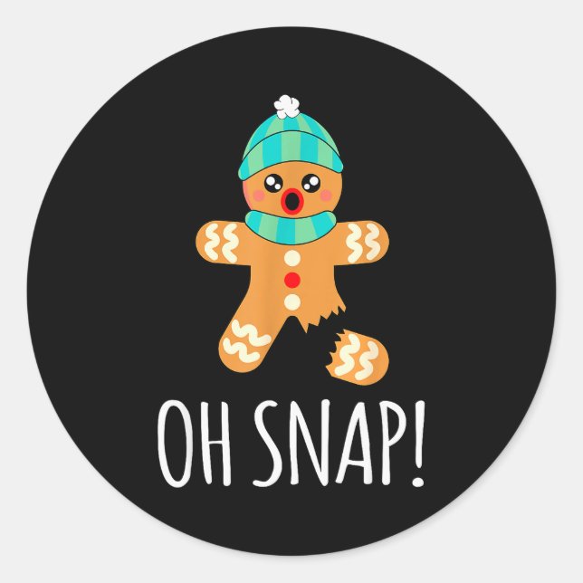 Cute Gingerbread Man Funny Christmas Oh Snap  Classic Round Sticker (Front)