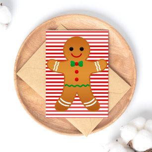 Cute Gingerbread Man - Happy Holidays Red Stripes Holiday Postcard