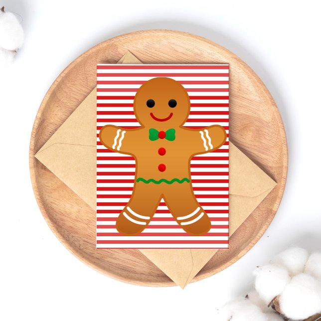 Cute Gingerbread Man - Happy Holidays Red Stripes Holiday Postcard (Creator Uploaded)
