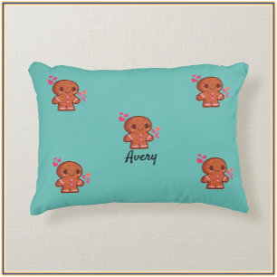 Cute Gingerbread Man Heart and Flowers  Decorative Cushion