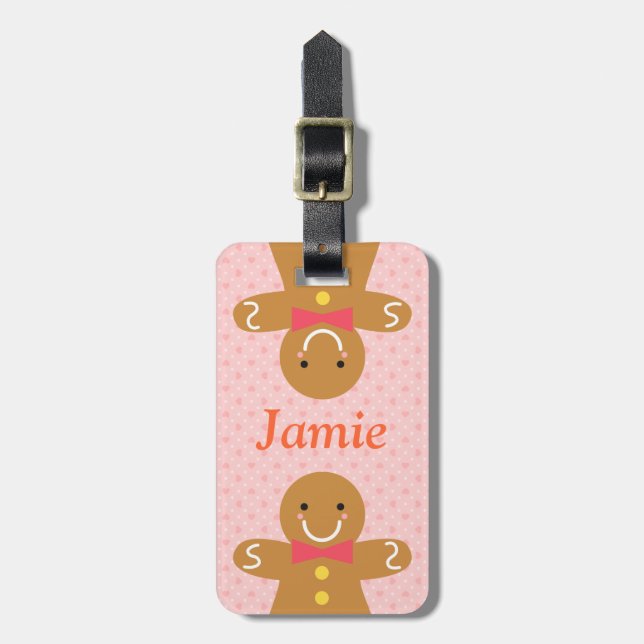 Cute Gingerbread Man Holiday Personalized Luggage Tag (Front Vertical)