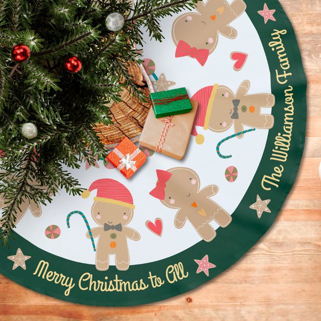 Cute Gingerbread Man Holiday Rustic Custom Green Brushed Polyester Tree Skirt (Creator Uploaded)