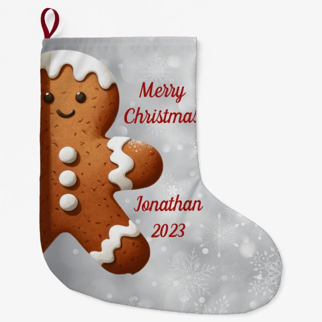 Cute Gingerbread Man  Large Christmas Stocking (Front)