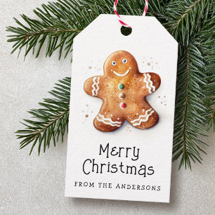 Cute gingerbread man Merry Christmas family name Gift Tags