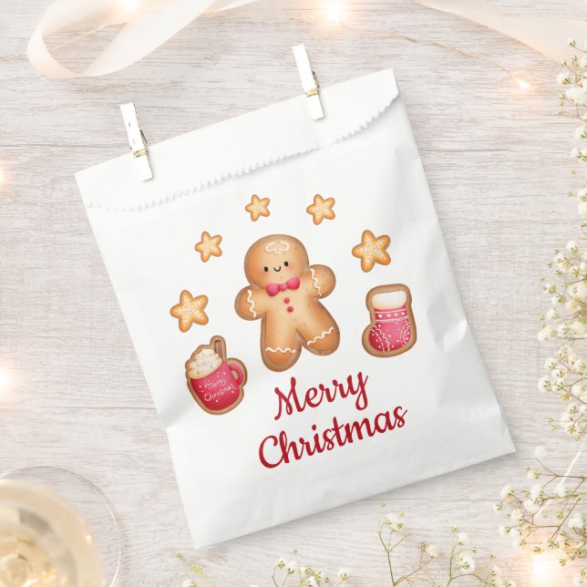 Cute Gingerbread Man Merry Christmas  Favour Bag (Clipped)