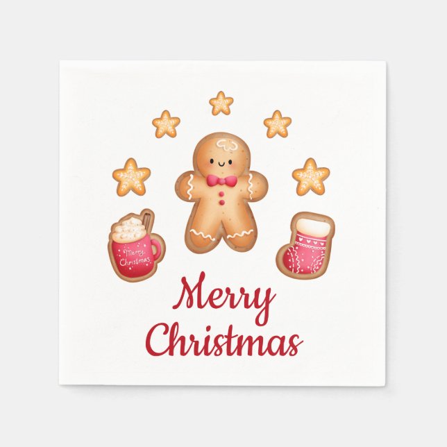 Cute Gingerbread Man Merry Christmas Napkin (Front)