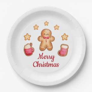 Cute Gingerbread Man Merry Christmas Paper Plate