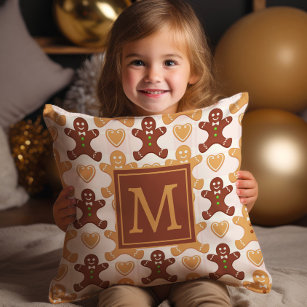 Cute Gingerbread Man Monogram  Cushion