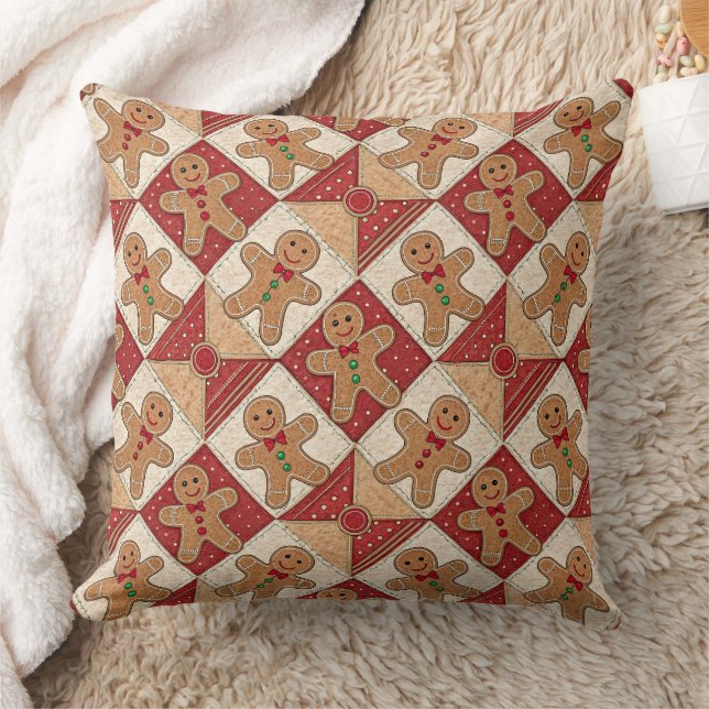 Cute Gingerbread Man Patchwork Pattern Style Cushion (Blanket)