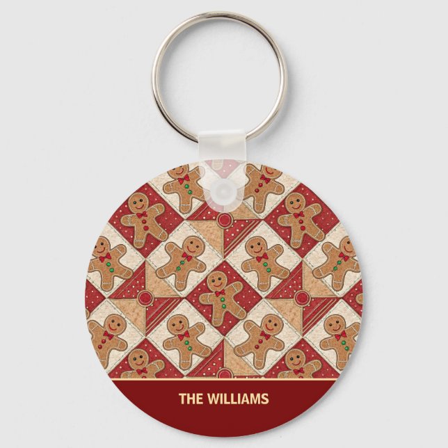Cute Gingerbread Man Patchwork Pattern Style Key Ring (Front)