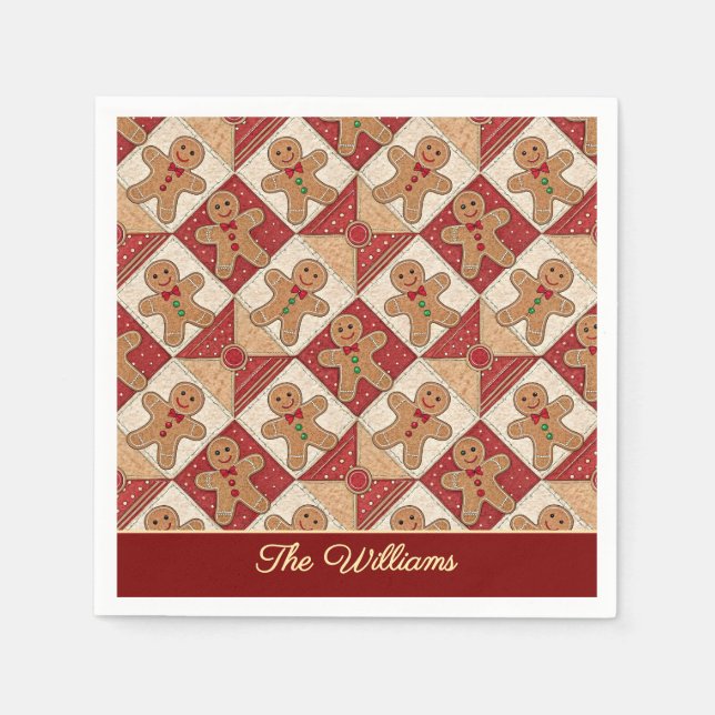 Cute Gingerbread Man Patchwork Pattern Style Napkin (Front)