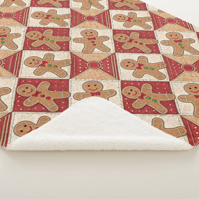 Cute Gingerbread Man Patchwork Pattern Style Sherpa Blanket (3/4)