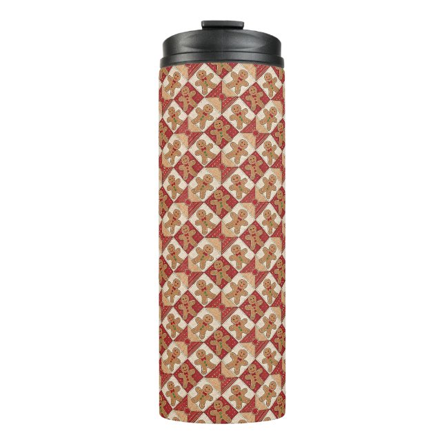 Cute Gingerbread Man Patchwork Pattern Style Thermal Tumbler (Front)
