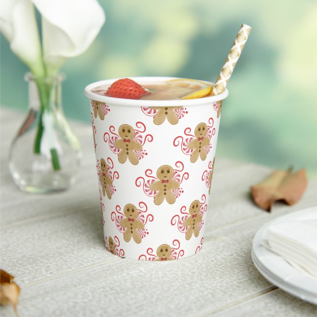 Cute Gingerbread Man & Peppermint Candy Christmas Paper Cups (Insitu)