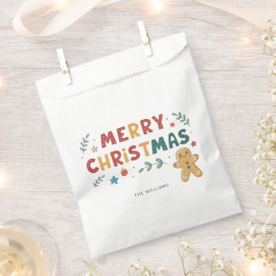 Cute Gingerbread Man Personalised Christmas Favour Bag