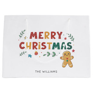 Cute Gingerbread Man Personalised Christmas Large Gift Bag