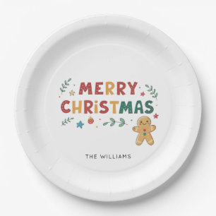 Cute Gingerbread Man Personalised Christmas Paper Plate