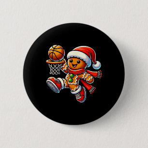 Cute Gingerbread Man Playing Basketball Christmas 6 Cm Round Badge