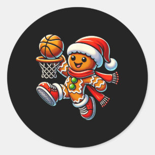 Cute Gingerbread Man Playing Basketball Christmas Classic Round Sticker