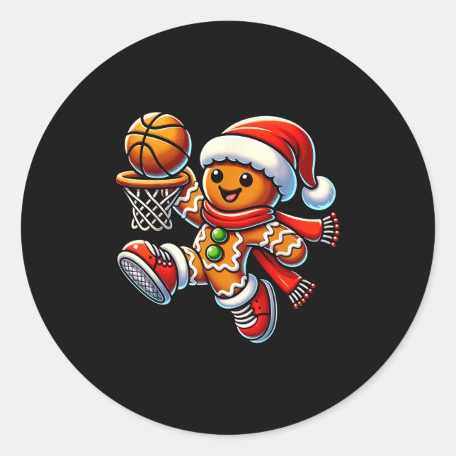 Cute Gingerbread Man Playing Basketball Christmas  Classic Round Sticker (Front)