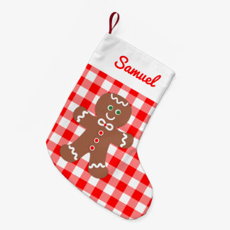 Cute Gingerbread Man Red Gingham Monogram Small Christmas Stocking