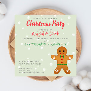 Cute Gingerbread Man   Sage Green Christmas Party Invitation