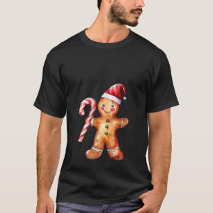 Cute Gingerbread Man Santa Hat Candycane Christmas T-Shirt
