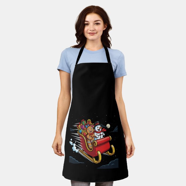 Cute Gingerbread Man & Snowman's Magical Christmas Apron (Worn)