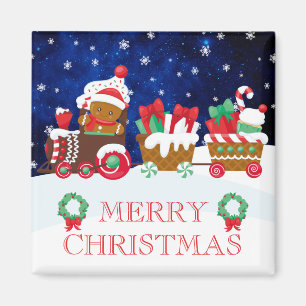Cute Gingerbread Man Train Merry Christmas Magnet