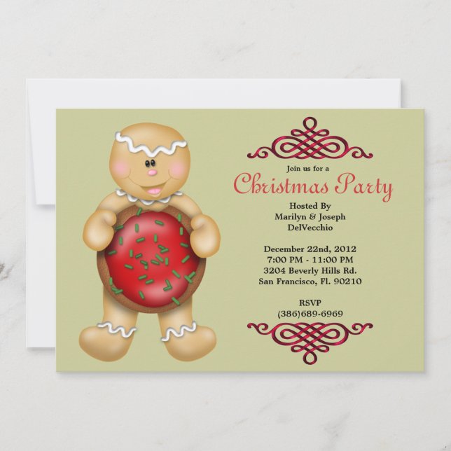 CUTE Gingerbread Man With Cookie and With Red Bord Invitation (Front)