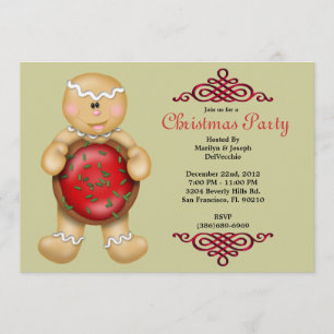 CUTE Gingerbread Man With Cookie and With Red Bord Invitation