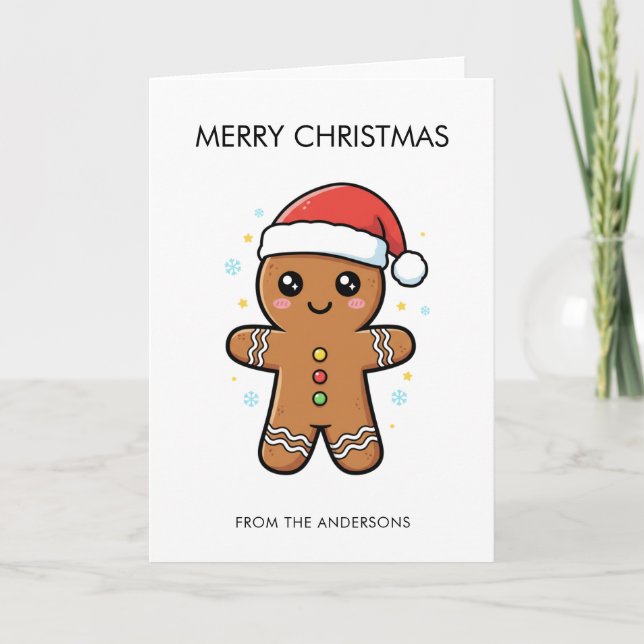 Cute Gingerbread Man with Santa Hat Christmas  Card (Front)